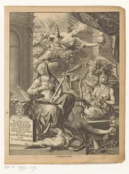 Allegorie mit weiblichen Personifikationen der Wahrheit und möglicherweise Tugenden und Laster (Titelblatt für: Johannes van)