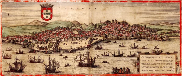 Ansicht von Lissabon und dem Tejo aus: Civitates Orbis Terrarum, 1572