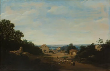 Brasilianische Landschaft mit dem Dorf Igaraçu. Links die Kirche der Heiligen Cosmas und Damian