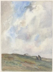 Dünenlandschaft bei Sturm mit zwei Figuren