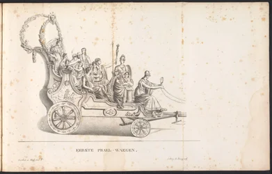 Erster Prunkwagen im Umzug für den Heiligen Rombout, 1825
