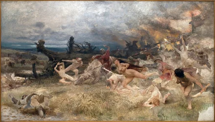 Der Untergang der Adamiten. Religiöse Bewegung, die mit dem Christentum verbunden ist, inspiriert von einer Nostalgie nach dem Garten Eden (freie Liebe, Arbeitsverweigerung, Nacktheit), die gegen Ende des 13. Jahrhunderts in Europa wieder auftauchte und bi