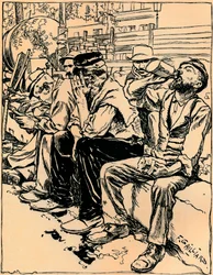 Arbeiter beim Mittagessen, um 1900