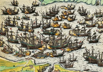 Unbesiegbare Armada, Kupferstich von Franz Hogenberg