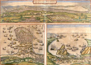 Ansichten von Tunis und Mahdia in Tunesien und Penon de Velez de la Gomera oder Badis, umstritten zwischen Spanien und Marokko