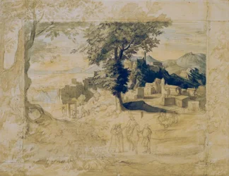 Italienische Landschaft mit Staffagefiguren
