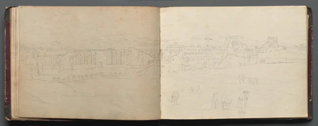 Album mit Ansichten von Rom und Umgebung, Landschaftsstudien, Seite 08b und 09a: Panoramaansicht von Rom