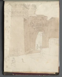Album mit Ansichten von Rom und Umgebung, Landschaftsstudien, Seite 50a: Römische Architekturansicht