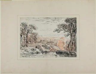 Landschaft mit Fluss und fernen Hügeln