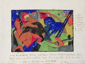 Zwei Pferde, 1911-12 (handkolorierter Druck)