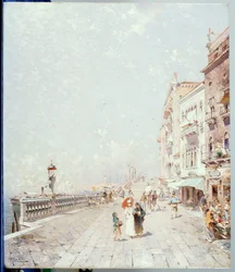 Der Molo, Venedig, Blick nach Westen mit promenierenden Figuren