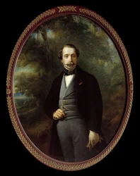 Porträt von Napoleon III. (1808 - 1873) zu Fuß. Gemälde von Francois Xavier (Franz Xaver) Winterhalter (1806-1873), Öl auf Leinwand 110x140 cm, Ec. All.