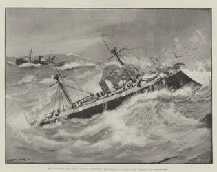 Das spanische Kriegsschiff Reina Regente, das in der Nähe der Straße von Gibraltar als verloren gemeldet wurde