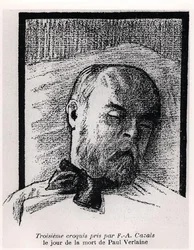 Skizze von Paul Verlaine auf seinem Sterbebett, aus 