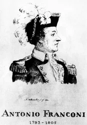 Zirkus: Radierung von Frédéric Hillemacher, Porträt von Antonio Franconi (1793-1805) - in 