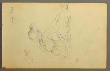 Zeichnung, Junge zieht Segelboot, 1844