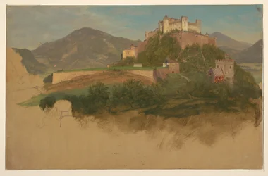Zeichnung, Schloss aus Salzburg, Österreich, 1868