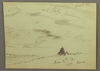 Zeichnung, Wolkiger Himmel, Hügel, 1870
