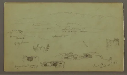 Hügelkette über Ebene, Ruinen, 28. April 1868