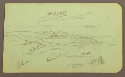Zeichnung, Landschaft, Toluca; Rückseite: Berg, Kirche, 1883