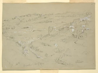 Zeichnung, Ölberg, Bethanien, Siloah und Jerusalem, Palästina, 7. und 10. Februar 1868