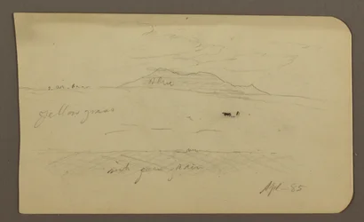 Zeichnung, Berglandschaft; Verso: Kirche mit Kuppel, April 1885