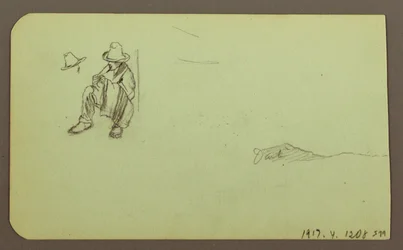 Zeichnung, Berglandschaft; Verso: Sitzende Figur, Berg, 1883