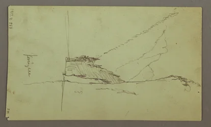 Zeichnung, Berggipfel, Fluss, Juli 1868