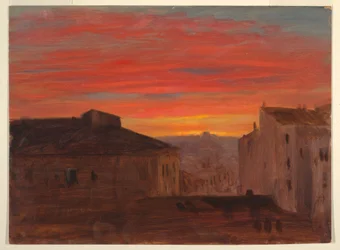 Dächer bei Sonnenuntergang vom Pincio, Rom, Ende 1868 oder Anfang 1869