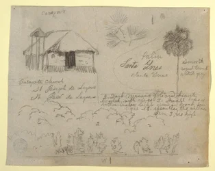 San Jose de Lapas Kirche, Carapata und botanische Studien, wahrscheinlich Kolumbien, 1853