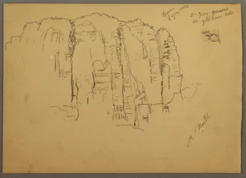 Zeichnung, Skizzen aus Petra, Jordanien, Februar 1868