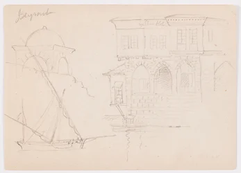 Skizzen einer Kuppelstruktur, eines Schiffs und eines stattlichen Hauses, Januar 1868