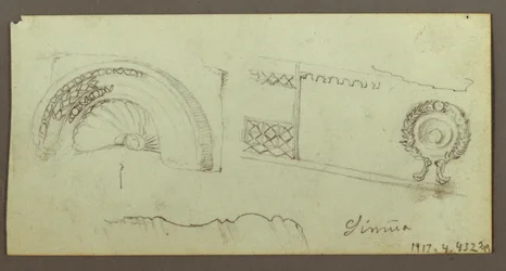 Zeichnung, Steingebäude, Männer auf dem Dach versammelt, 17. Februar, möglicherweise 1868