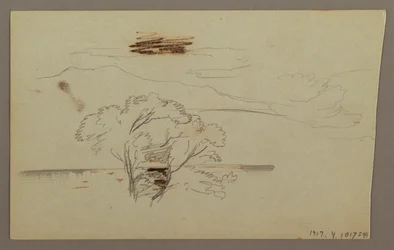 Zeichnung, Bewaldeter Hang, Hügellandschaft, 1863