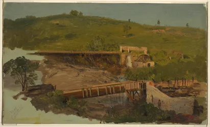 Hügel mit Viadukten und Ruinenmühlen, bei Catskill, New York