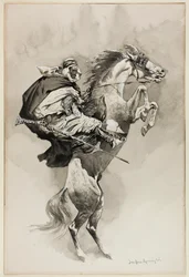 „Als sie ihre Tiere auf die Hinterbeine warfen,“ Illustration für Ein arabischer Tag und Nacht, in Harper
