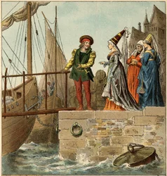 Volkslied: „A Nantes est arrive“. Illustration (Detail) von Frederic Theodore Lix (1830-1897) in „Chansons et rounds enfantines des provinces de la France“.