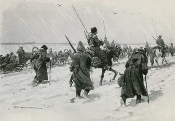 Konvoi von Gefangenen zu Fuß