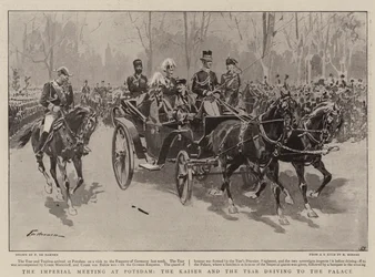 Das Kaiserliche Treffen in Potsdam, der Kaiser und der Zar fahren zum Palast