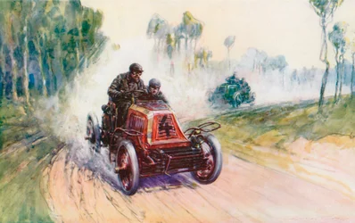 Fournier mit Mors Nr. 4 während des Paris-Berlin-Rennens 1901, eines der wenigen Rennen, bei dem die führende Marke Panhard geschlagen wurde