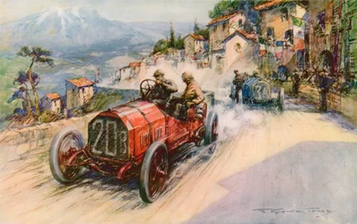 Italiens Champion, Felice Nazzaro, und der Fiat gewinnen die Targa Florio 1907, nachdem sie zuvor den Grand Prix und den Kaiserpreis gewonnen hatten