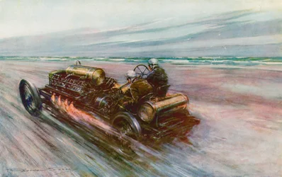 Der berühmte "200" Darracq, mit dem Sir Algernon Guinness, Bart, 1908 120 mph erreichte (Farblithografie)