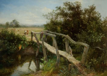 Die alte Fußgängerbrücke über den Fluss Cole in Yardley, 1890