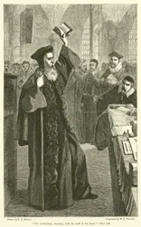 Der Erzbischof, stehend mit seinem Stab in der Hand