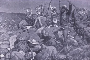 Die vorgetäuschte Kapitulation, die die Liverpools in eine verzweifelte Lage brachte, Illustration aus After Pretoria: Der Guerillakrieg, 1902