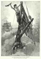 Jack Crawford hisst die Farben am Mast (Gravur)