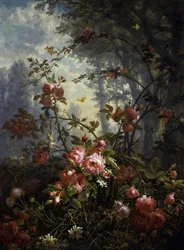Studie von Rosen und Schmetterlingen