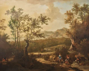 Italienische Landschaft mit Reitern auf einer Landstraße