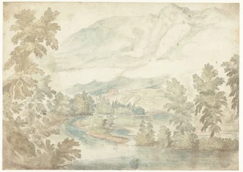 Biegung in einem Fluss, der durch ein Tal mit hohen Bergen fließt