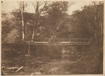 Landschaft mit Bäumen und Brücke